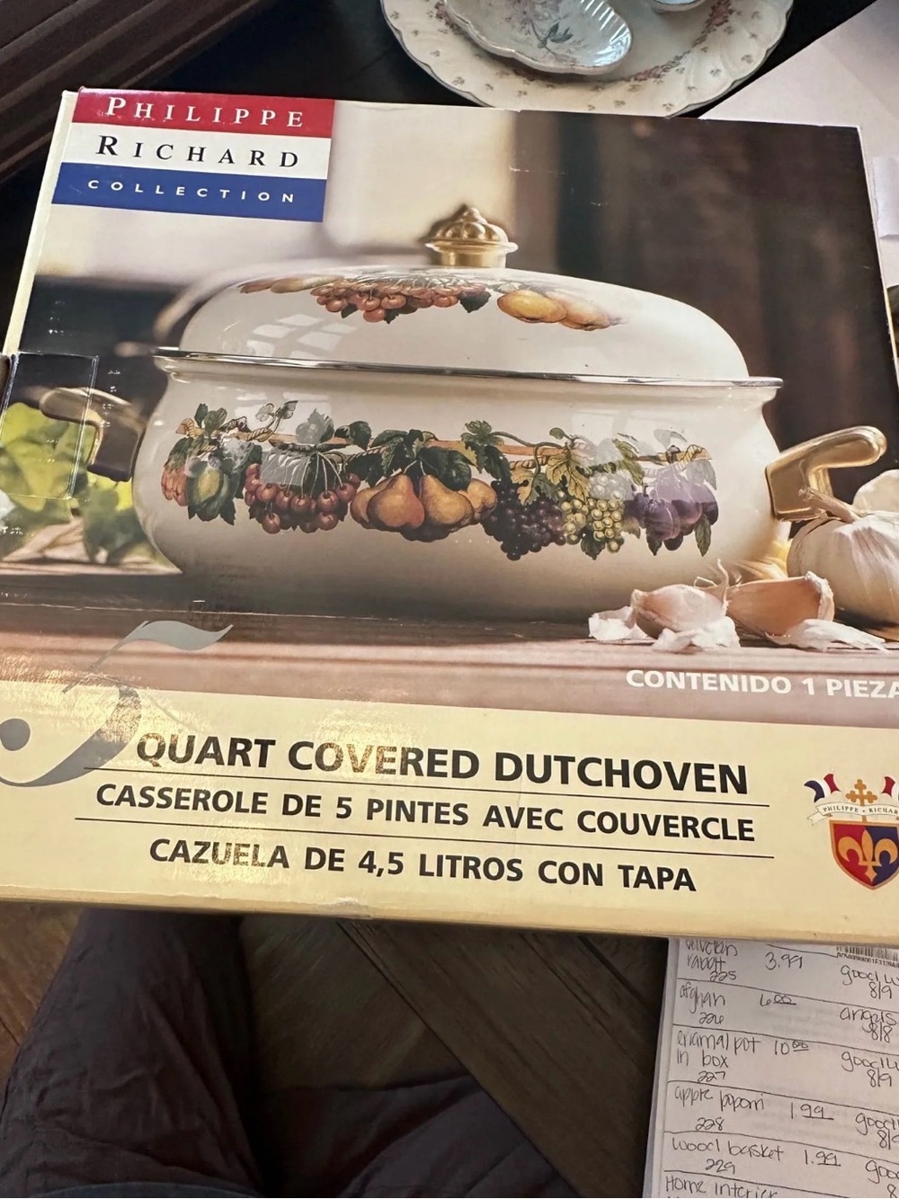 Vintage Phillipe Richard collection newWhite Covered Dutch Oven with Fruit Motif